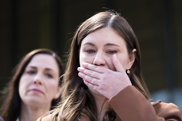 Brittany Higgins addresses the media outside the ACT Supreme Court in October.