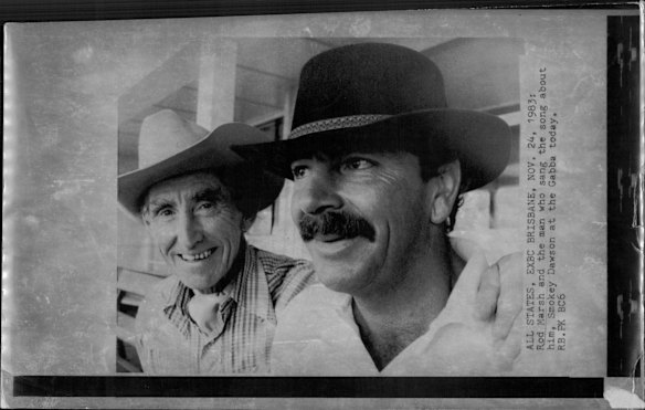 Rod Marsh and the man who sang the song about him, Smokey Dawson, at the Gabba November 1983.