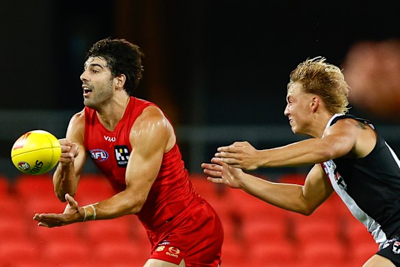 On the rise: Christian Petracca got off to a strong start for the Suns against St Kilda on Thursday.