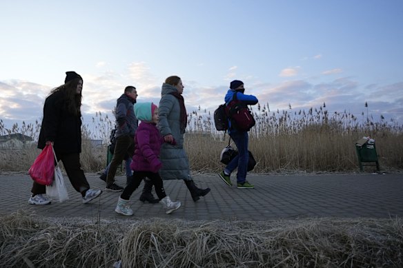 Refugees fleeing conflict in Ukraine arrive in Przemysl, Poland. 