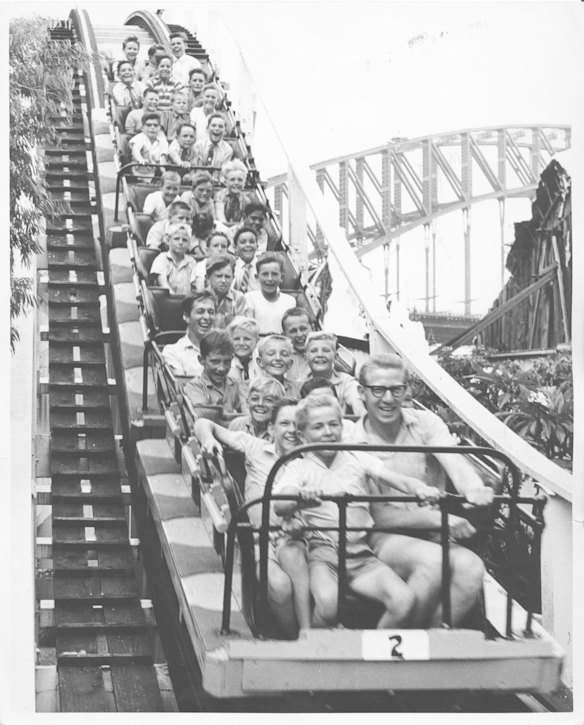 An archive image which pictures park-goers on a roller coaster in December, 1977. Photo: Robert Pearce
