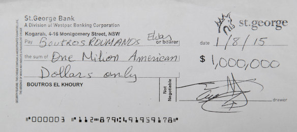 Father Pierre's million-dollar cheque which subsequently bounced.