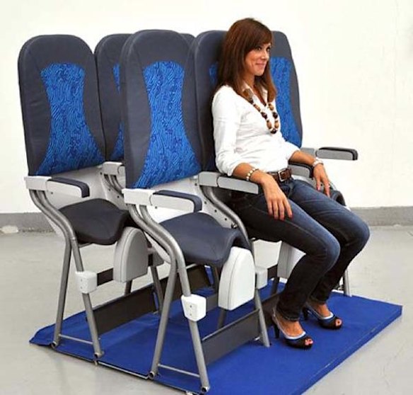 Saddle up ... Aviointeriors seat design offers just 23 inches of leg room. Airline economy class typically offers 31 inches or more.