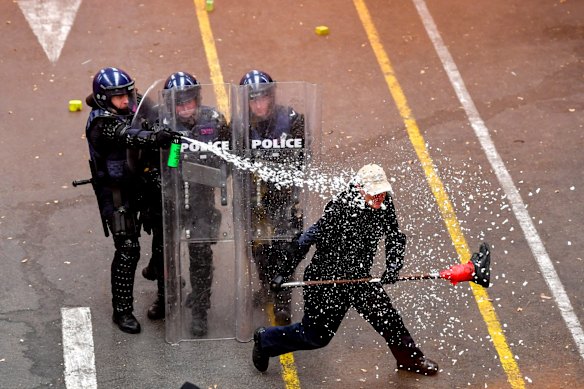 Training demonstration with the Public Order Response Team, Victoria Police, Melbourne.