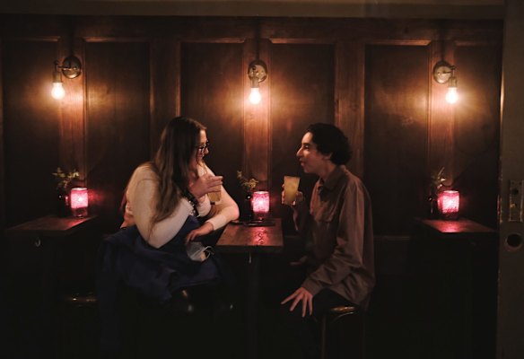 Abbie Wren and Manu Ranganathan enjoy end of lockdown drinks at the Captain Melville pub