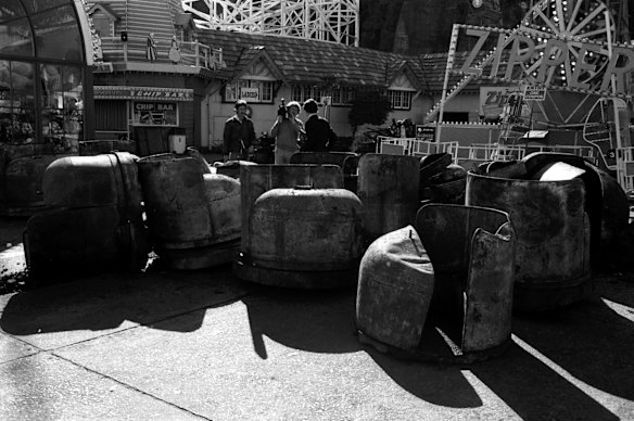 Aftermath of the Ghost Train fire at Luna Park in Sydney, 10 June 1979. 
