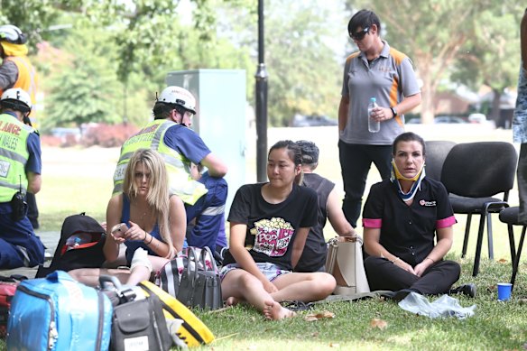 Injured attended to in local park, after a train hit a buffer at Richmond Station. 