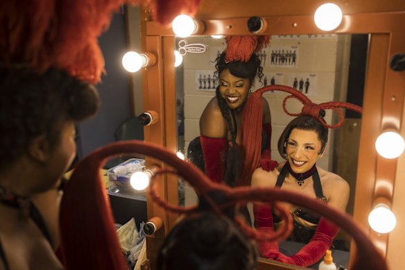 Performers Ruva Ngwenya and Chris Scalzo in costume for Moulin Rouge! The Musical!