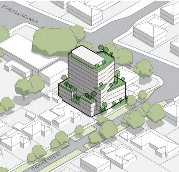 A City of Nedlands report in opposition to the Thomas Street development says the apartment height and plot density is excessive.