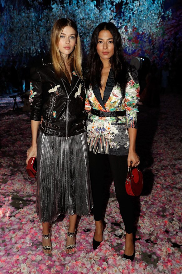 SYDNEY, AUSTRALIA - MAY 17: Victoria Lee and Jessica Gomes arrive ahead of the Camilla show at Mercedes-Benz Fashion Week Resort 19 Collections at Carriageworks on May 17.