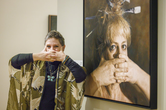 Darling Portrait Prize winner Jaq Grantford with her self-portrait in 2022.