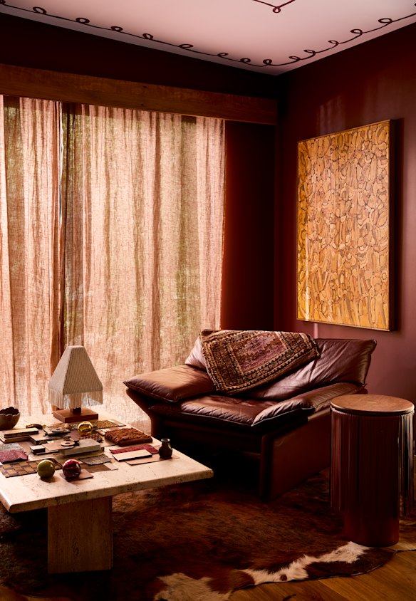 Interior designer Ruby Shields says burgundy works well with natural materials and textures.
