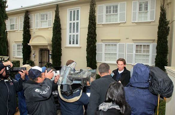 James Hird leaves his Toorak home the morning after being charged.