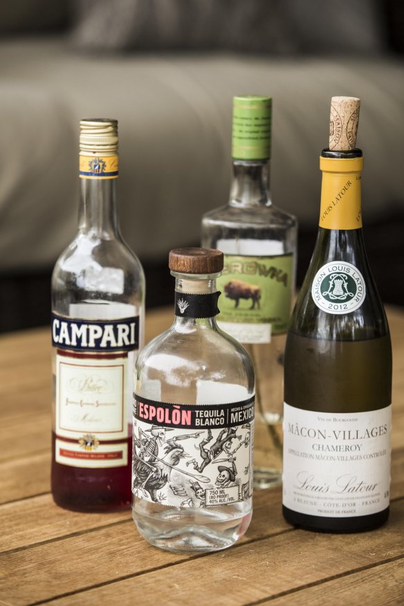 Favourite tipples: Campari (left), tequila, vodka, and white wine. 
