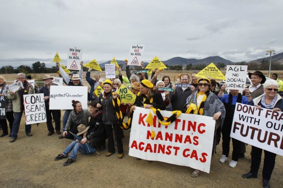 An anti-CSG protest in Gloucester: Support for energy developments has regularly triggered opposition from farmers and other local groups in NSW.