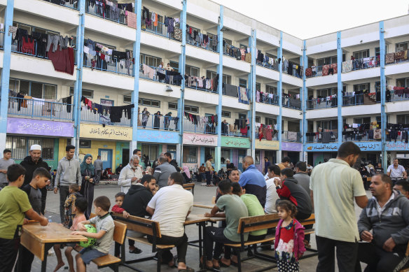 People shelter at a school affiliated with the United Nations Relief and Works Agency (UNRWA) in Khan Younis, in the southern Gaza Strip, in October.