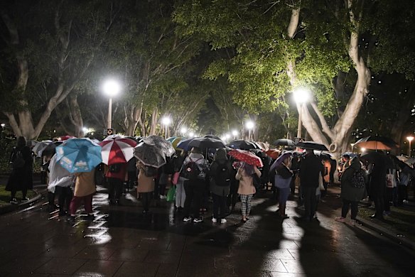 Crowds gather during a vigil held in memory of Eurydice Dixon, and others who have suffered as a result of gendered violence Hyde Park, Sydney