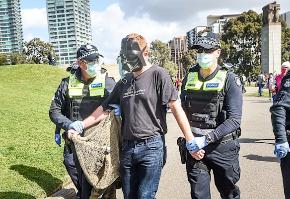 Anti Lockdown Rally Melbourne at the Shrine. Melburnians fed up with Victoria's Stage Four lockdown restrictions protest in defiance of the emergency laws.
