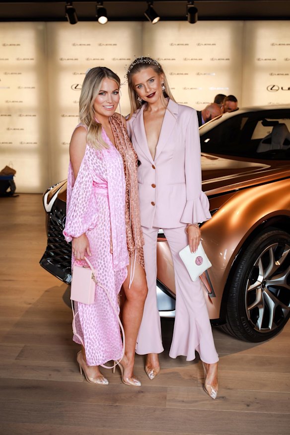 Keira Maguire and Tegan Martin at the Lexus marquee in the Birdcage on Oaks Day 2018.