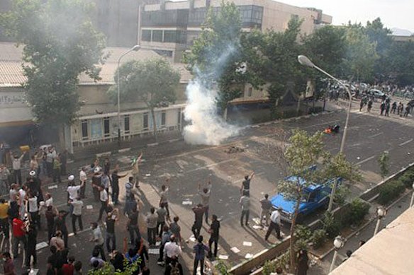 Protesters gesture on a street in Tehran in this undated photo uploaded onto Twitter June 21, 2009.  Iranian opposition leader Mirhossein Mousavi urged his supporters on Sunday to continue their protests over a disputed presidential election, in a direct challenge to the leadership of the Islamic Republic.