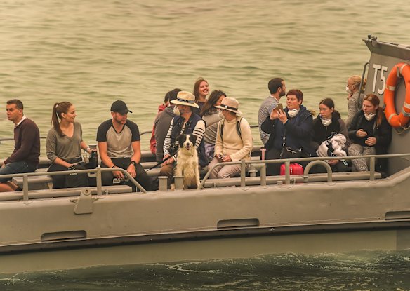 Mallacoota Evacuations of people stranded after the bushfires that ravaged the town on December 30 2019. Evacuated by army personnel to the HMAS Choules Friday 3rd January 2020.