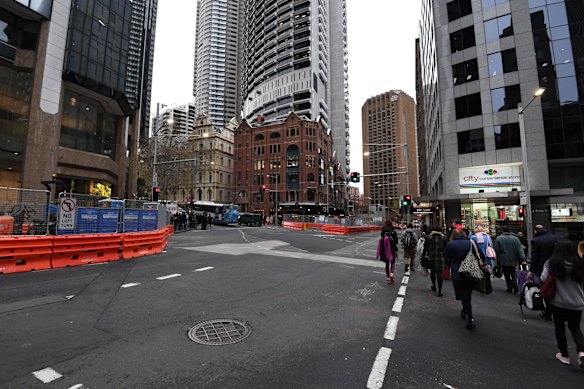The intersection of Grosvenor, Bridge and George streets on Monday morning ready for the morning rush hour.