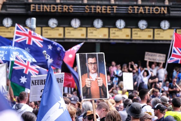 Crowds gathered outside Flinders Street station.