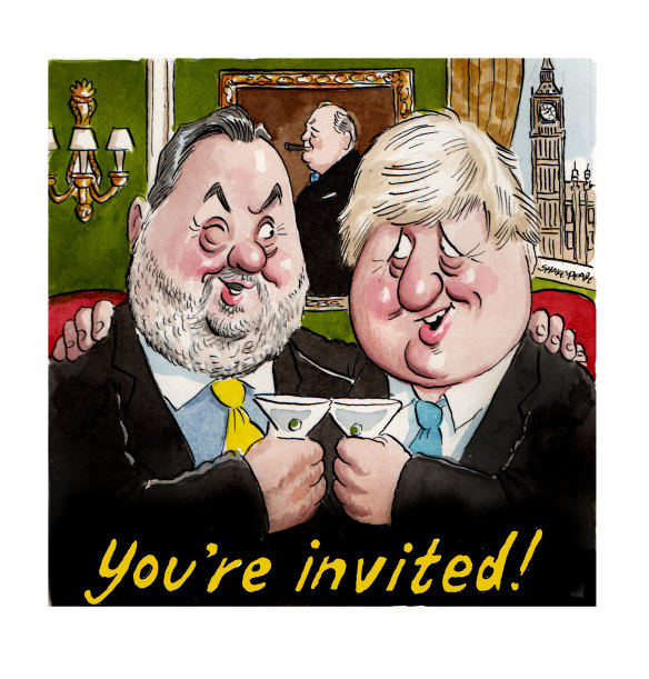 Matessss: Barrister Stuart Wood and Boris Johnson. Illustration: John Shakespeare