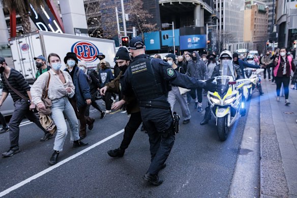Blockade Australia climate change protestors swarm the CBD. 