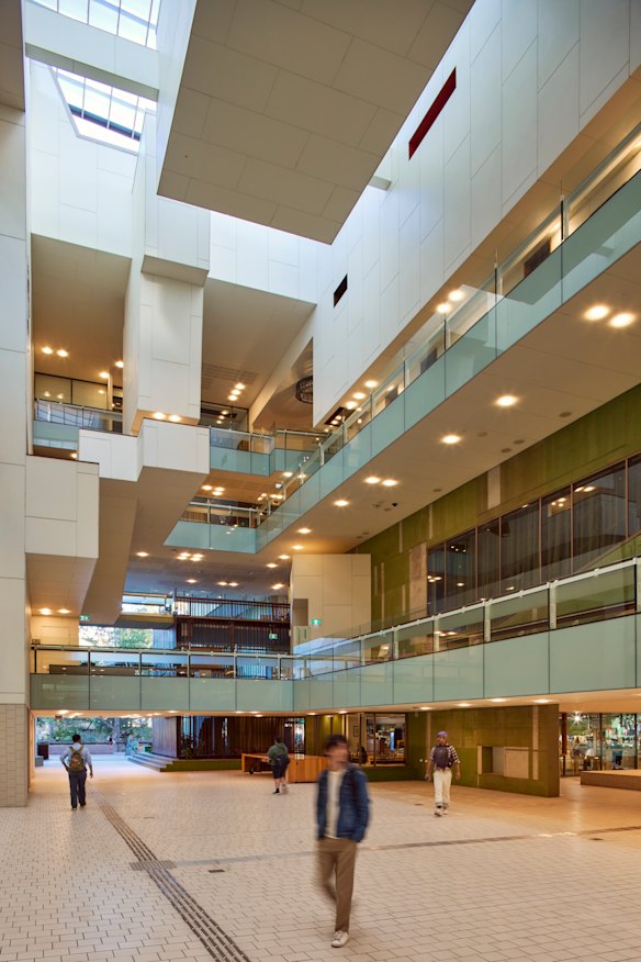 The central five-storey atrium is a public version of your shaded living room.