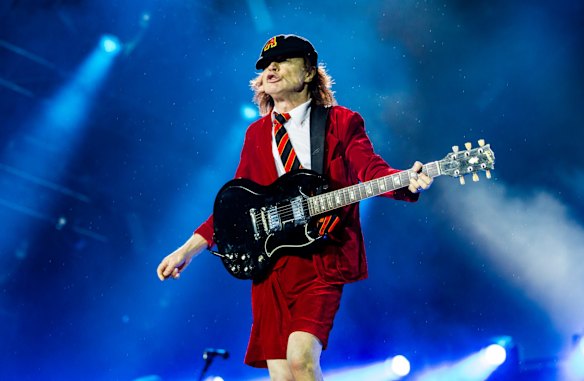 AC/DC kicking off their Rock or Bust tour at Sydney's ANZ Stadium. Guitarist Angus Young, the only original AC/DC member in the band. 