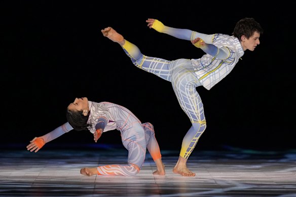 Dancers perform during the closing ceremony of the 2022 Winter Olympics on Sunday night.