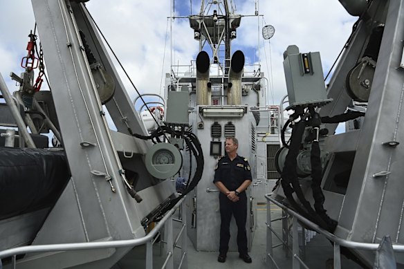 Rob Hillbrick, commanding officer of the Australian Border Force (ABF) Roebuck Bay patrol vessel off Saibai Island.
