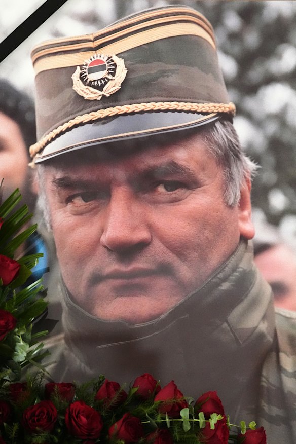 A photo of Mladić displayed during a weekend commemoration ceremony.