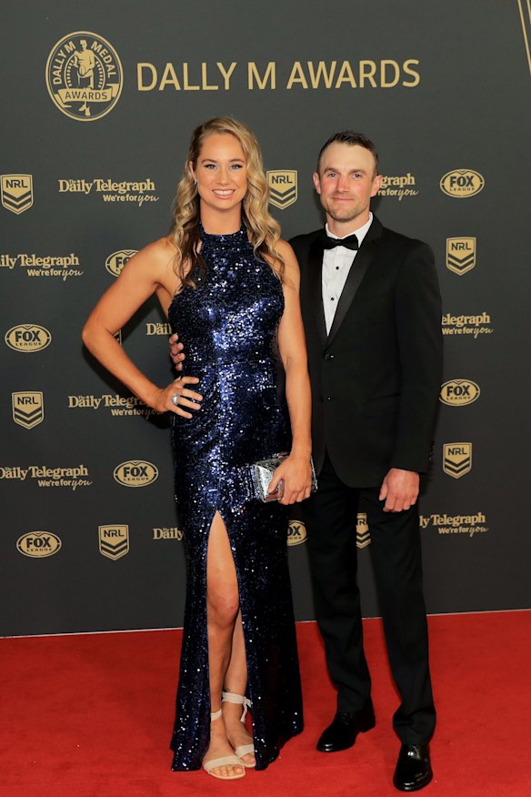 St George Illawarra's Kezie Apps and Craig Durham arrive ahead of the 2019 Dally M Awards.