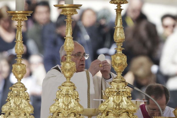 Pope Francis celebrates Mass during his inauguration in St. Peter's Square at the Vatican.