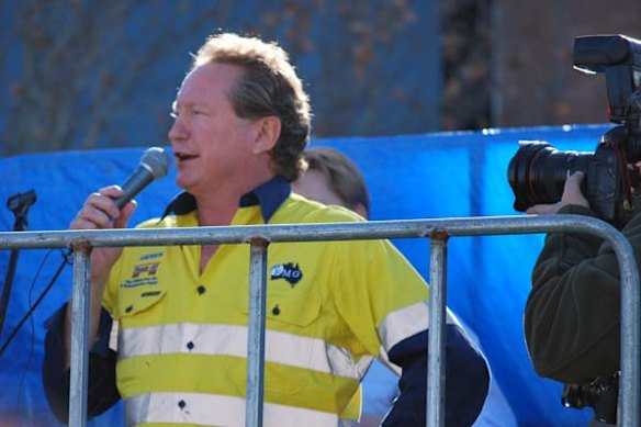 Fortescue Metals boss Andrew 'Twiggy' Forrest addresses the crowd. Photo: Chalpat Sonti