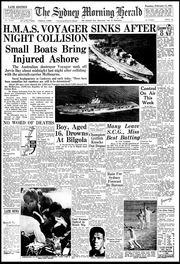 Front page of The Sydney Morning Herald from February 11 1964.