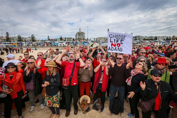 Protests at Bondi Beach against the Adani Coal Mine.