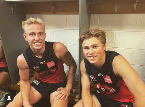 Swans pair Mark Sheather and Braeden Campbell (right) during their days with the Pennant Hills Football Club.