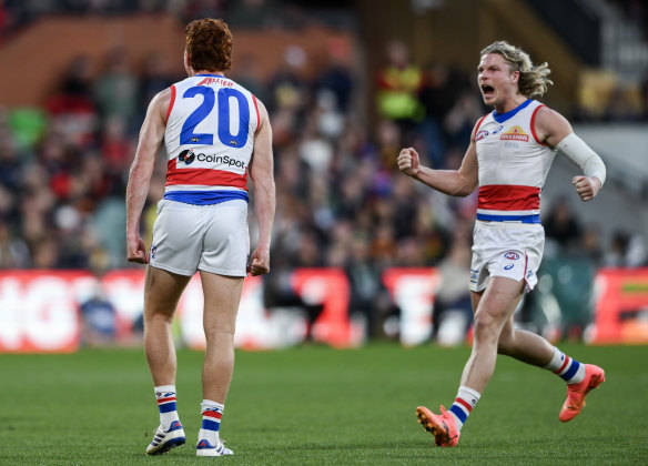 Bulldogs brothers: Ed Richards and Cody Weightman on a day when there wasn’t much to celebrate for the Bulldogs.