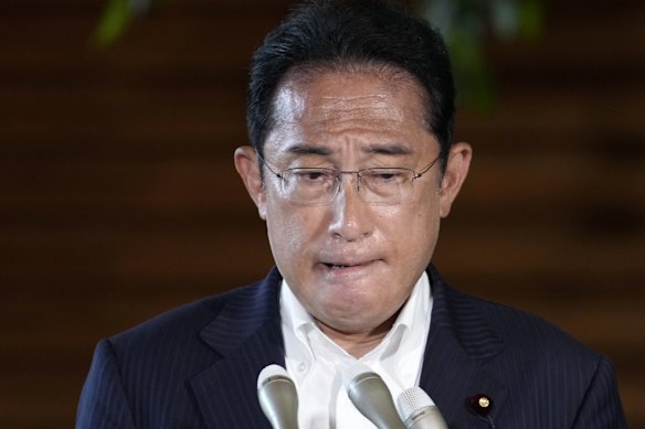 Japan's Prime Minister Fumio Kishida, speaks to media at the Prime Minister's official residence.