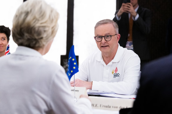 Prime Minister Anthony Albanese meets top European officials in Bali to discuss a free trade deal.