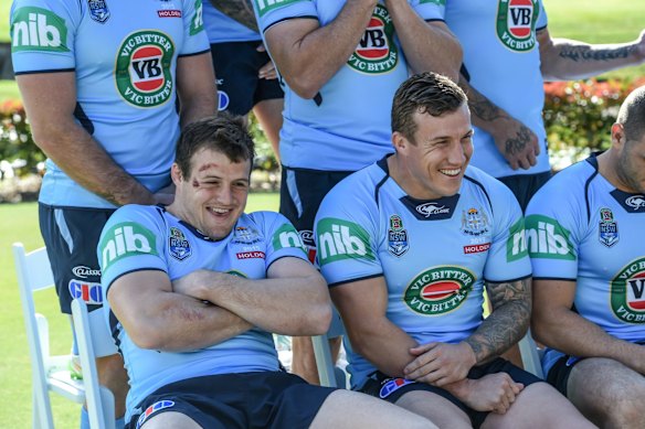 Josh Morris and Trent Hodkinson share a laugh.