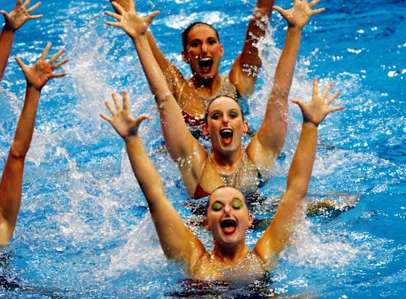 Members from Australia during the team free routine final in synchronised swimming.
