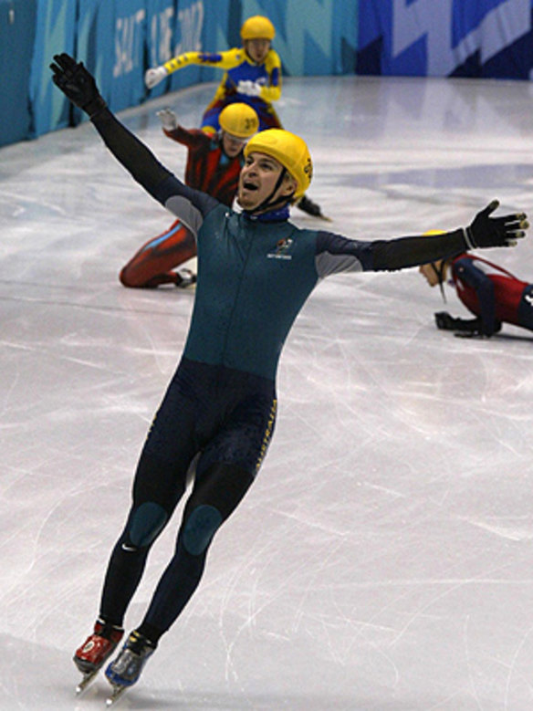 Australia's Steven Bradbury skates past fallen competitors to claim gold in an extraordinary finish to the 1000m speed skating final eight years ago.