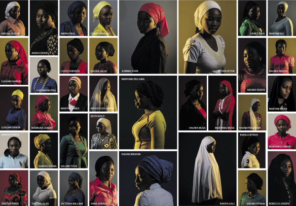 Some of the 50 Chibok women kidnapped by Boko Haram and now studying at the American University in Nigeria.