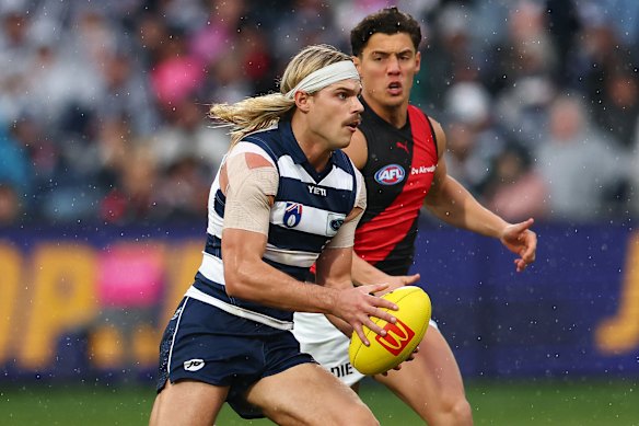 Excellent touch: Geelong star Bailey Smith has been finding the ball at will.