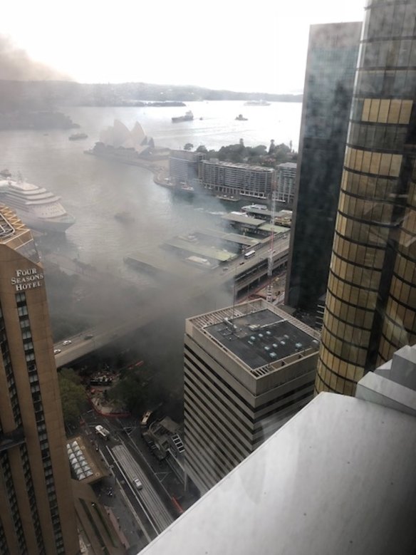Smoke billows from the fire, which occurred at the old Gold Fields House building.