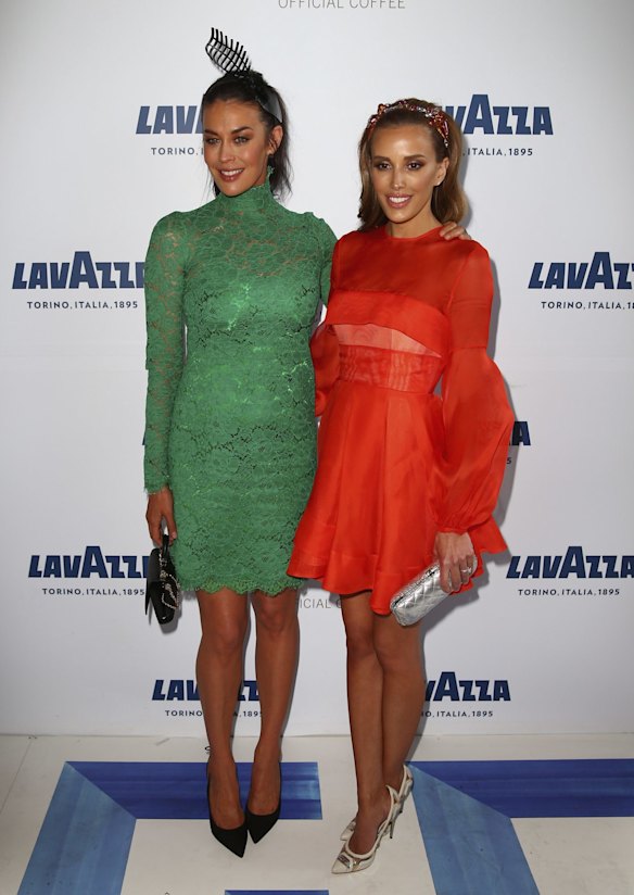 Gal pals Megan Gale and Rebecca Judd at Lavazza.